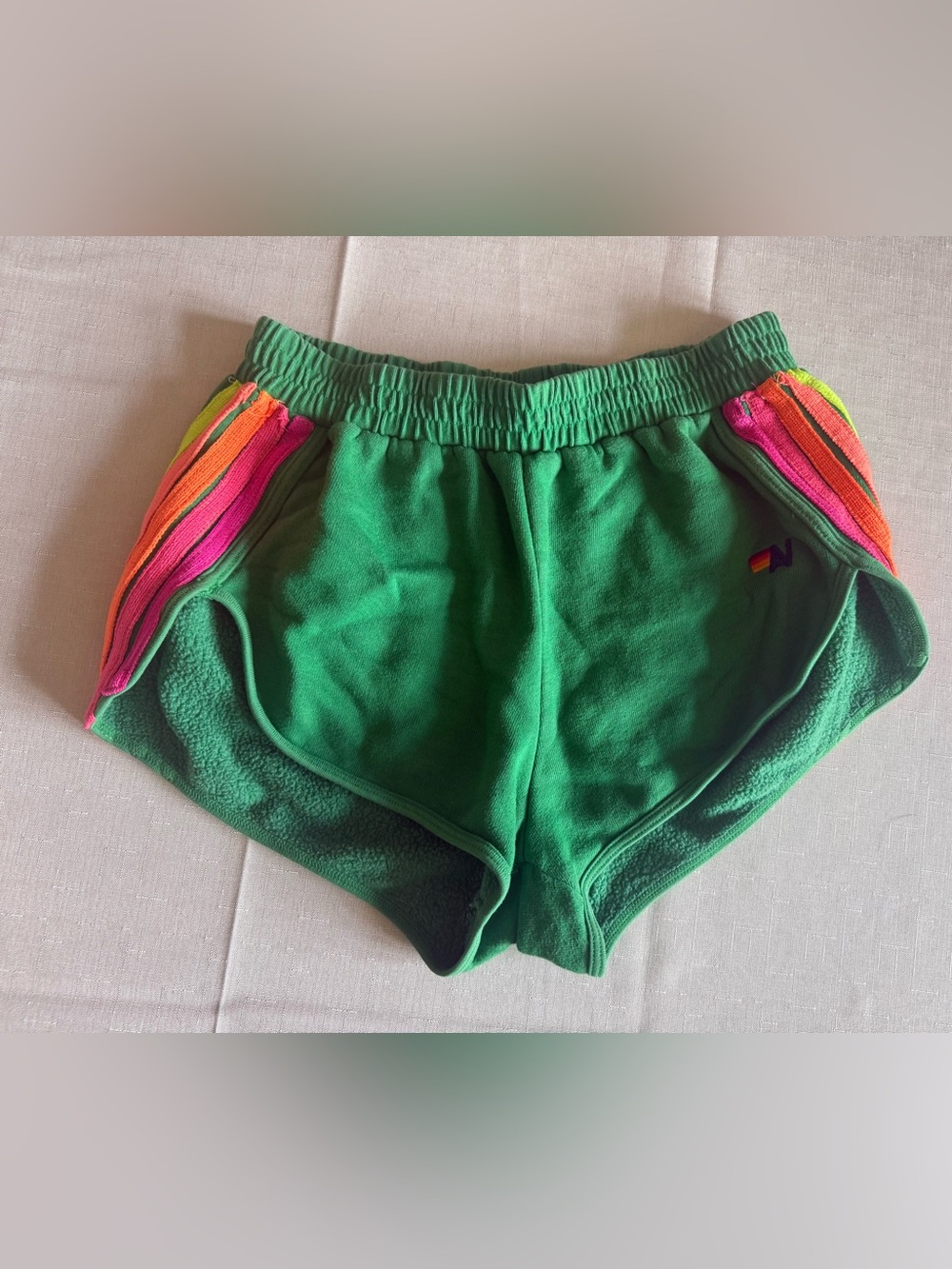 Aviator Nation Green Shorts with Rainbow Accent- S